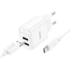 Зарядний пристрій з кабелем 2хUSB/Type-C 1 м HOCO C141A Smart 5 V 2.1 A білий