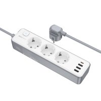 Мережевий фільтр-подовжувач 3 розетки BOROFONE BAC9 Power 3хUSB/Type C 10 А 3 м білий з сірим Мережевий фільтр-подовжувач 3 розетки BOROFONE BAC9 Power 3хUSB/Type C 10 А 3 м білий з сірим