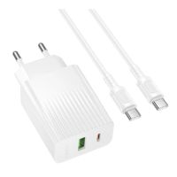 Зарядний пристрій з кабелем USB+Type-C/Type-C 1 м BOROFONE BAS76A Source 30 W білий