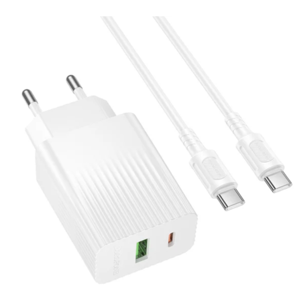 Зарядний пристрій з кабелем USB+Type-C/Type-C 1 м BOROFONE BAS76A Source 30 W білий