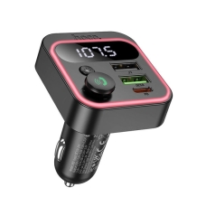 FM-трансмітер модулятор Hoco E85 Tiger Bluetooth USB+Type-C з дисплеєм чорний