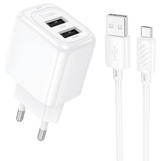 Зарядний пристрій з кабелем 2хUSB/microUSB 1 м HOCO CS51A Surplus 12 W 5 V 2.4 A білий