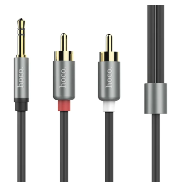 Аудіокабель HOCO UPA10 3.5mm male to double lotus RCA, TPE, 1.5m, Metal Gray new
