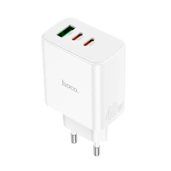 Зарядний блок живлення 2хType-C+USB HOCO C126A Pure 40 W 12 V 1.67 A білий