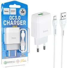 Зарядний пристрій з кабелем USB/microUSB 1 м HOCO C72Q 18 W 3 А білий