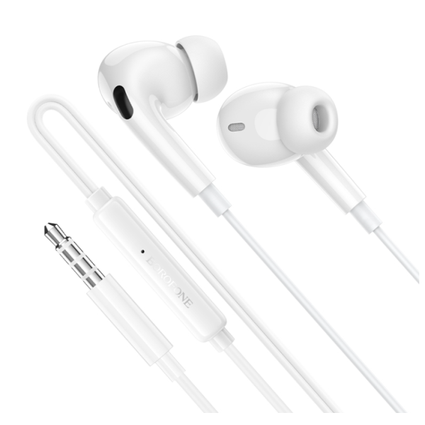 Навушники дротові вакуумні Borofone BM100 Pro Fuente AUX з мікрофоном білий
