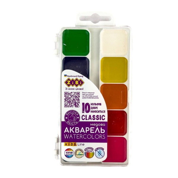 Фарби акварельні медові 10 кольорів Zibi ZB6583