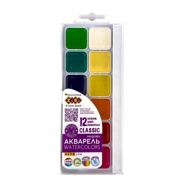 Фарби акварельні медові 12 кольорів Zibi ZB6584
