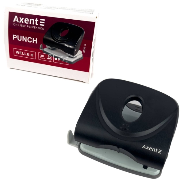 Діркопробивач Axent 3830-01-А з лінійкою 30 аркушів чорний
