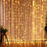 Світлодіодна гірлянда-завіса прозорий дріт 240 LED Magic Lights ліхтарики 2 х 2 м 8 режимів теплий білий