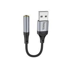 Перехідник USB M/3.5 мм AUX F 12 см HOCO LS36 Fresh чорний зі сріблястим
