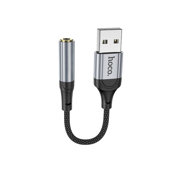 Перехідник USB M/3.5 мм AUX F 12 см HOCO LS36 Fresh чорний зі сріблястим