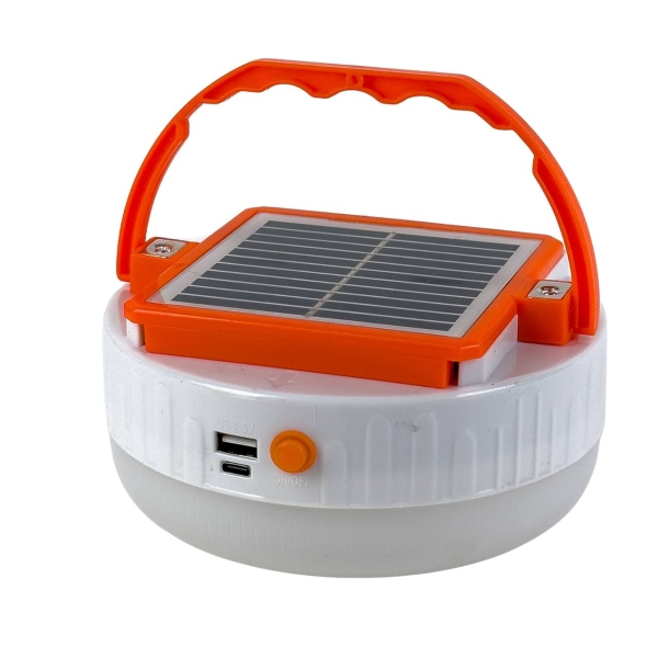Ліхтар-лампа кемпінговий акумуляторний Bailong UFO2022-150 портативний з магнітом та сонячною панеллю білий з помаранчевим