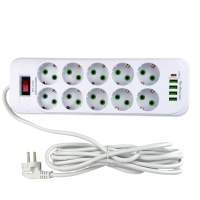 Мережевий фільтр-подовжувач 10 розеток D10 4хUSB/Type C 10 А 5 м білий