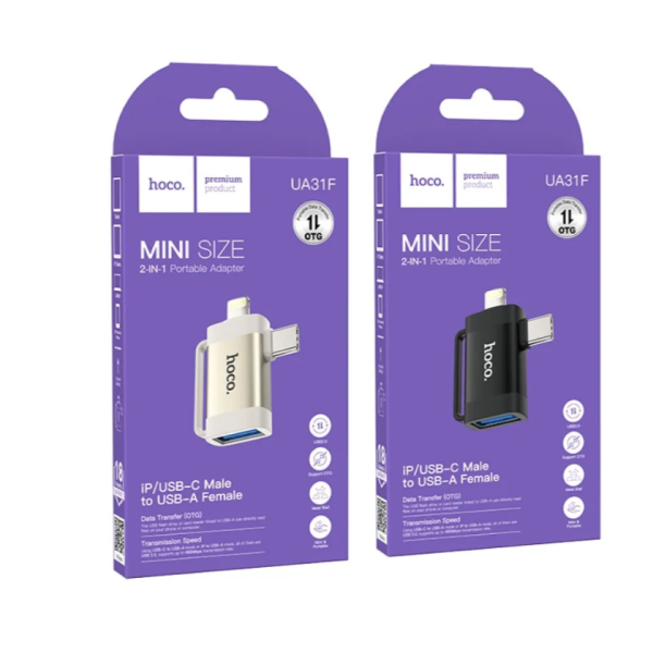 Перехідник HOCO UA31F iP male/Type-C male to USB female OTG 2-in-1 adapter new