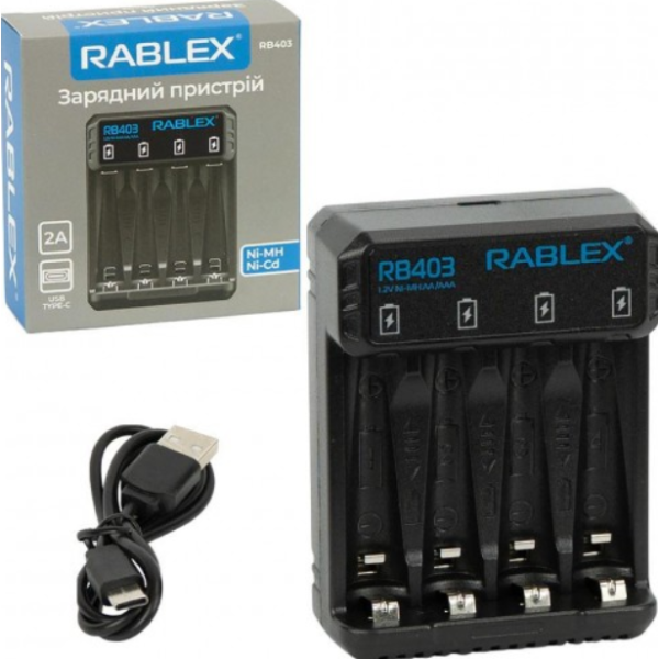 Зарядний пристрій USB 4хААА/АА Rablex RB403 2000 mA чорний