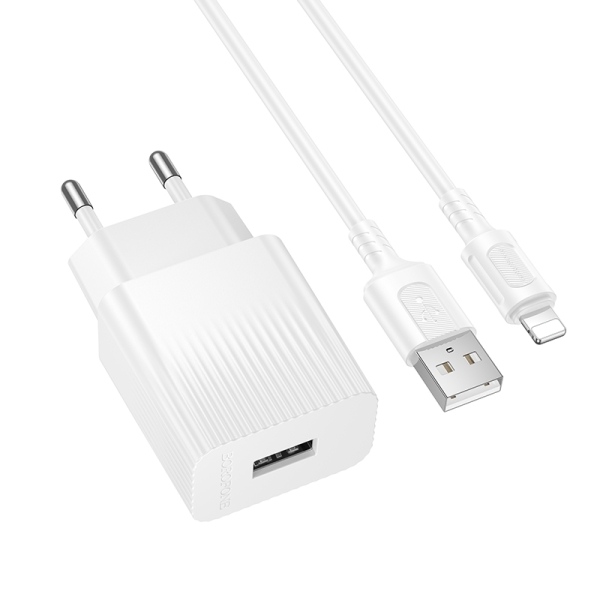 Зарядний пристрій з кабелем USB/Apple Lightning 1 м BOROFONE BAS71A Source 10.5 W 5 V 2.1 А білий