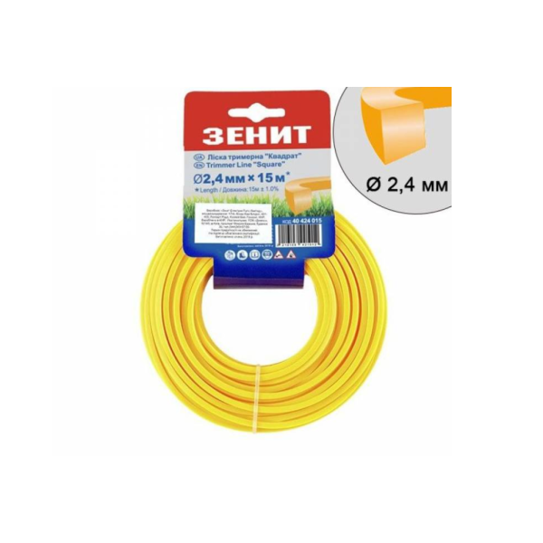 Волосінь для садових тримерів Зеніт КВ-24-15-ОВ квадрат 2.4 мм 15 м