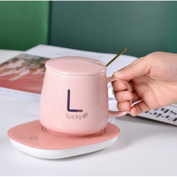 / Чашка 350мл на підставці з підігрівом до +55 ° С, Рожева new