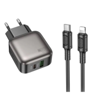 Мережевий зарядний пристрій з кабелем BOROFONE BAS54A Absolute PD20W+QC3.0 charger set (C to iP) (EU