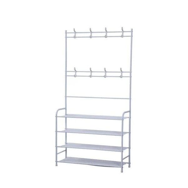 Вішак-стійка для одягу з полицями для взуття New simple 151 х 60 метал білий