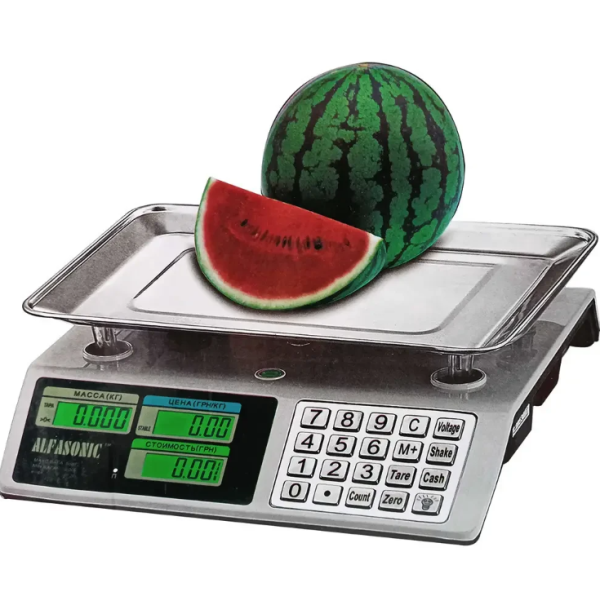 Ваги торговельні Alfasonik TS-P6417 до 50 кг. Кнопки метал new