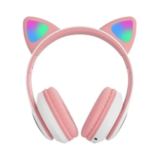 Навушники дитячі бездротові накладні AKS-28 LED MP3 Bluetooth з вушками рожевий