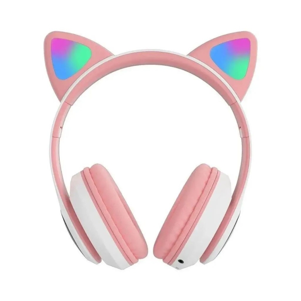 Навушники дитячі бездротові накладні AKS-28 LED MP3 Bluetooth з вушками рожевий