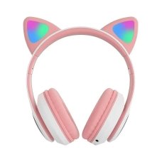 Навушники дитячі бездротові накладні AKS-28 LED MP3 Bluetooth з вушками рожевий