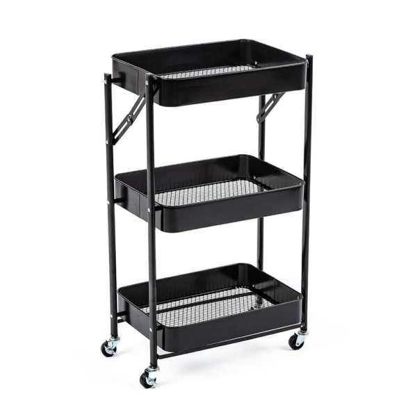 Етажерка на колесах складана SW-00002099 77 х 46 см метал чорний