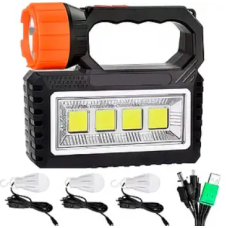 Ліхтар ручний акумуляторний 3 лампи OK-718S-B з power bank та сонячною панеллю чорний