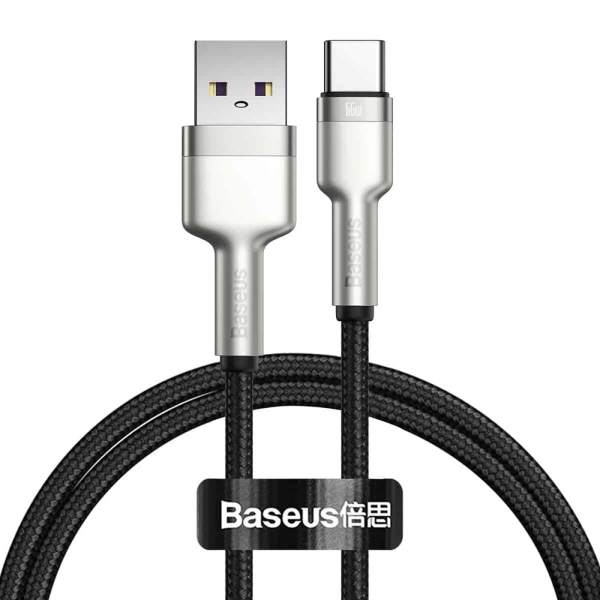 Кабель USB/Type-C 2 м Baseus Cafule Series Metal 66 Вт чорний зі сріблястим