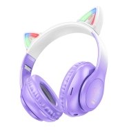 Навушники дитячі бездротові накладні HOCO W42 Cat Ears LED Bluetooth з вушками фіолетовий