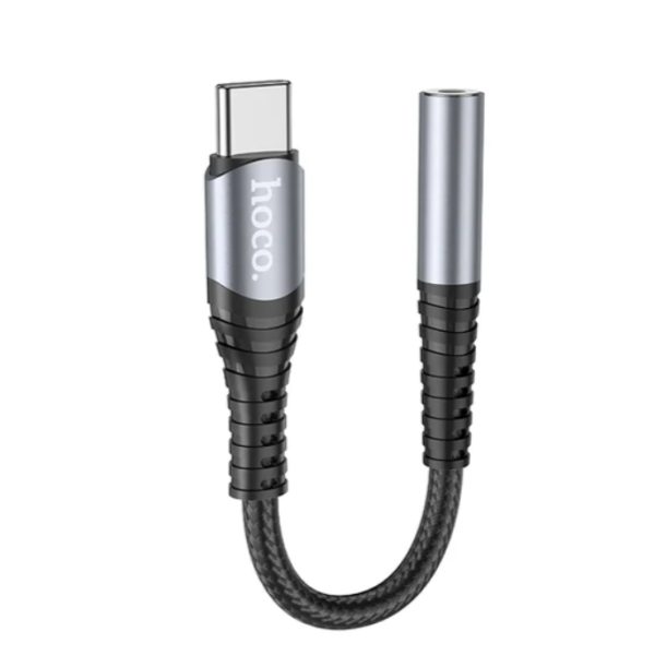 Аудіокабель HOCO LS33 Type-C to 3.5 female, nylon braid, 0,12m, Metal Gray new