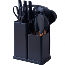 / Набір ножів та кухонного приладдя BeiBei Kitchenware Set з 19 предметів на підставці, чорний із золотистим New