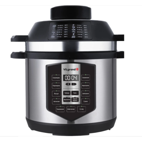 Мультиварка-скороварка-аерогриль Vilgrand VMC1057P 1500 Вт 6 л чорний зі сріблястим