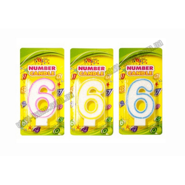 / Свічка ЦИФРИ з кольоровим контуром і глітером всередині ЦИФРА 6
