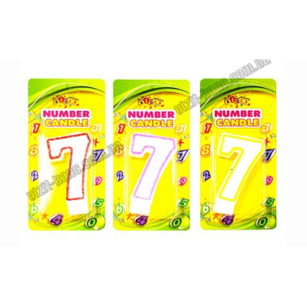 / Свічка ЦИФРИ з кольоровим контуром і глітером всередині ЦИФРА 7