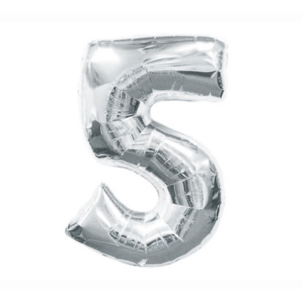 / Шарик Цифра "5" (45 см) цвет серебро