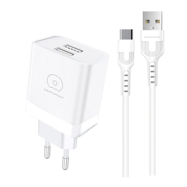 Мережевий зарядний пристрій з кабелем WUW-T92 2USB/2.4A set type-c new