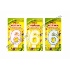 / Свічка ЦИФРИ з кольоровим контуром і глітером всередині ЦИФРА 6