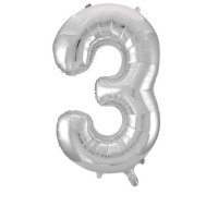 Повітряна куля фольгована 45 см Цифра 3 сріблястий