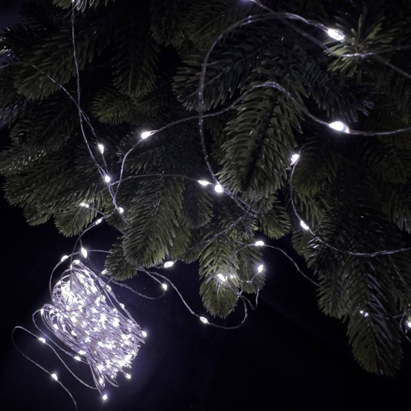 Світлодіодна гірлянда-нитка мідний дріт 100 LED Роса на батарейках 10 м білий