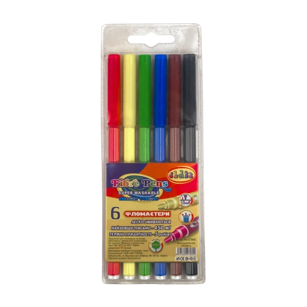 Фломастери 6 кольорів Class 2706C змиваємі