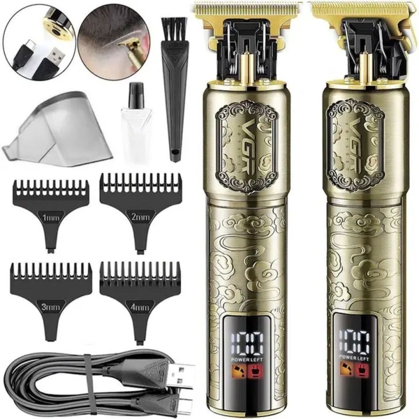 Тример для стрижки волосся та бороди VGR V-073 USB з дисплеєм 1500 mAh золотистий