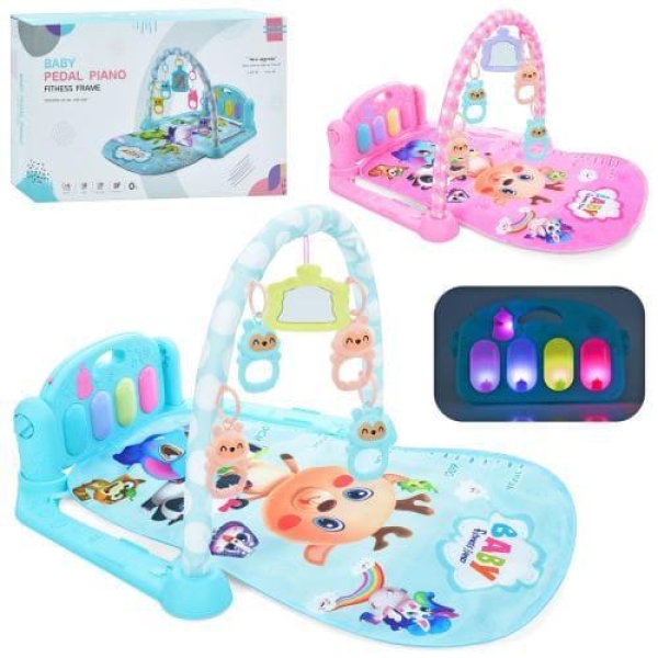 Килимок для немовлят, підвіски, дзеркальце, музика, світло, на бат-ці, 2 кольори, в кор-ці, 804A new