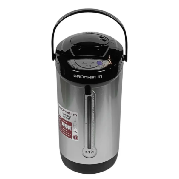 Термос електричний термопот Grunhelm GTP352S нержавіюча сталь 3.5 л чорний зі сріблястим