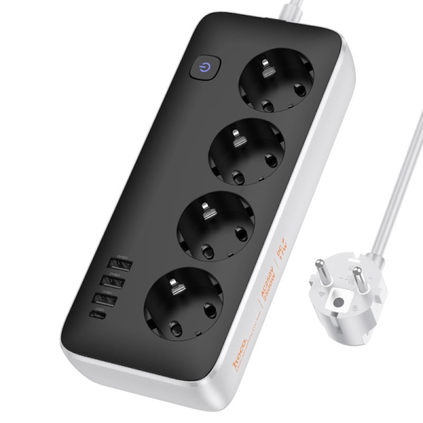 Мережевий фільтр-подовжувач 4 розетки HOCO AC21 Sunlight 3хUSB/Type C 10 А 3 м чорний