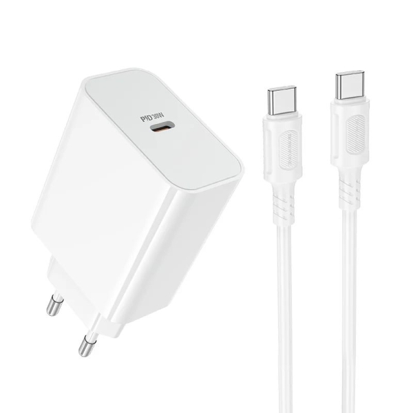 Мережевий зарядний пристрій з кабелем BOROFONE BA107A Stellar single port PD30W charger set (C to C)