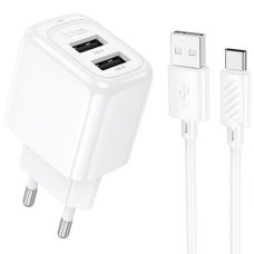 Зарядний пристрій з кабелем 2хUSB/Type-C 1 м HOCO CS51A Surplus 12 W 5 V 2.4 A білий